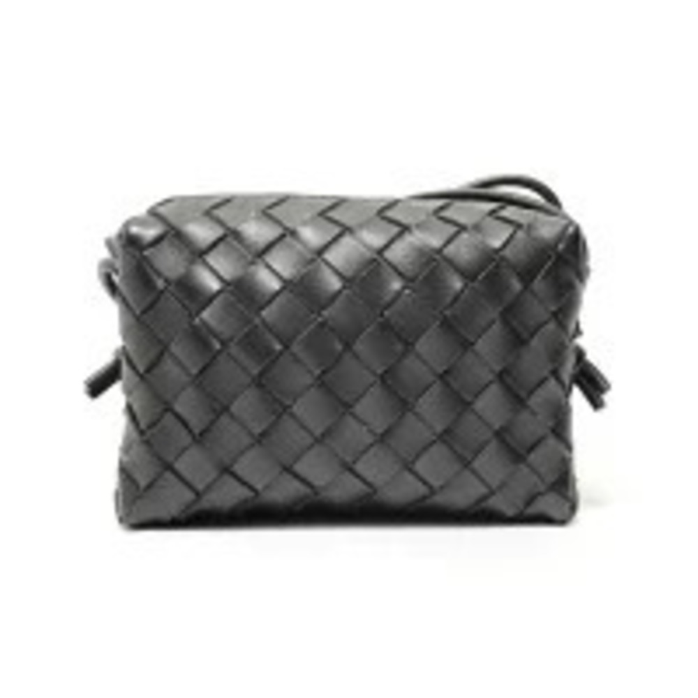 Bottega Veneta Loop Leather Camera Bag Black Intrecciato woven Black